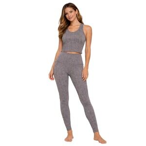 Women Charcoal Gray Honeycomb Textured Activewear Set Tank Leggings Size S